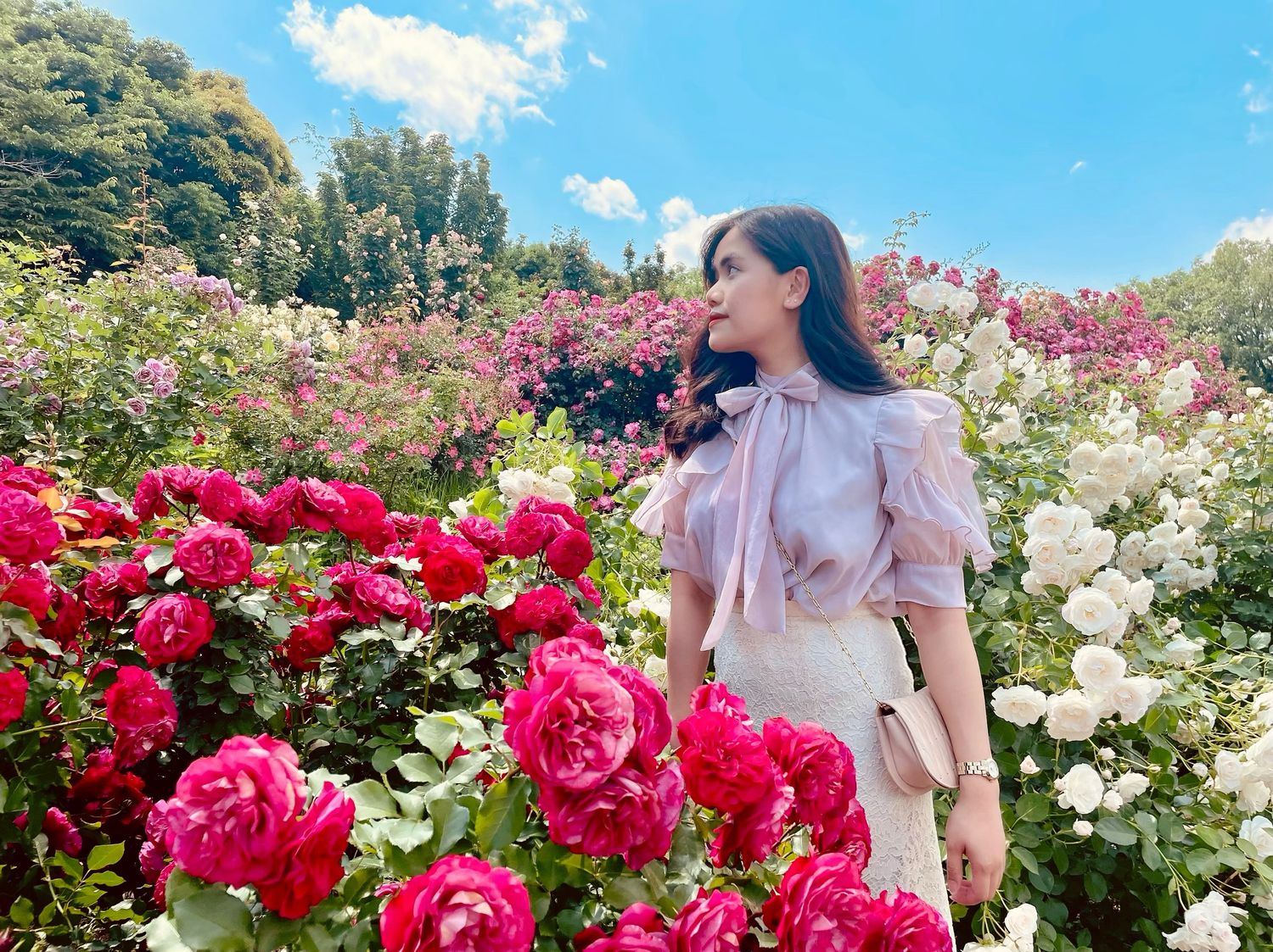 stylish woman with flowers