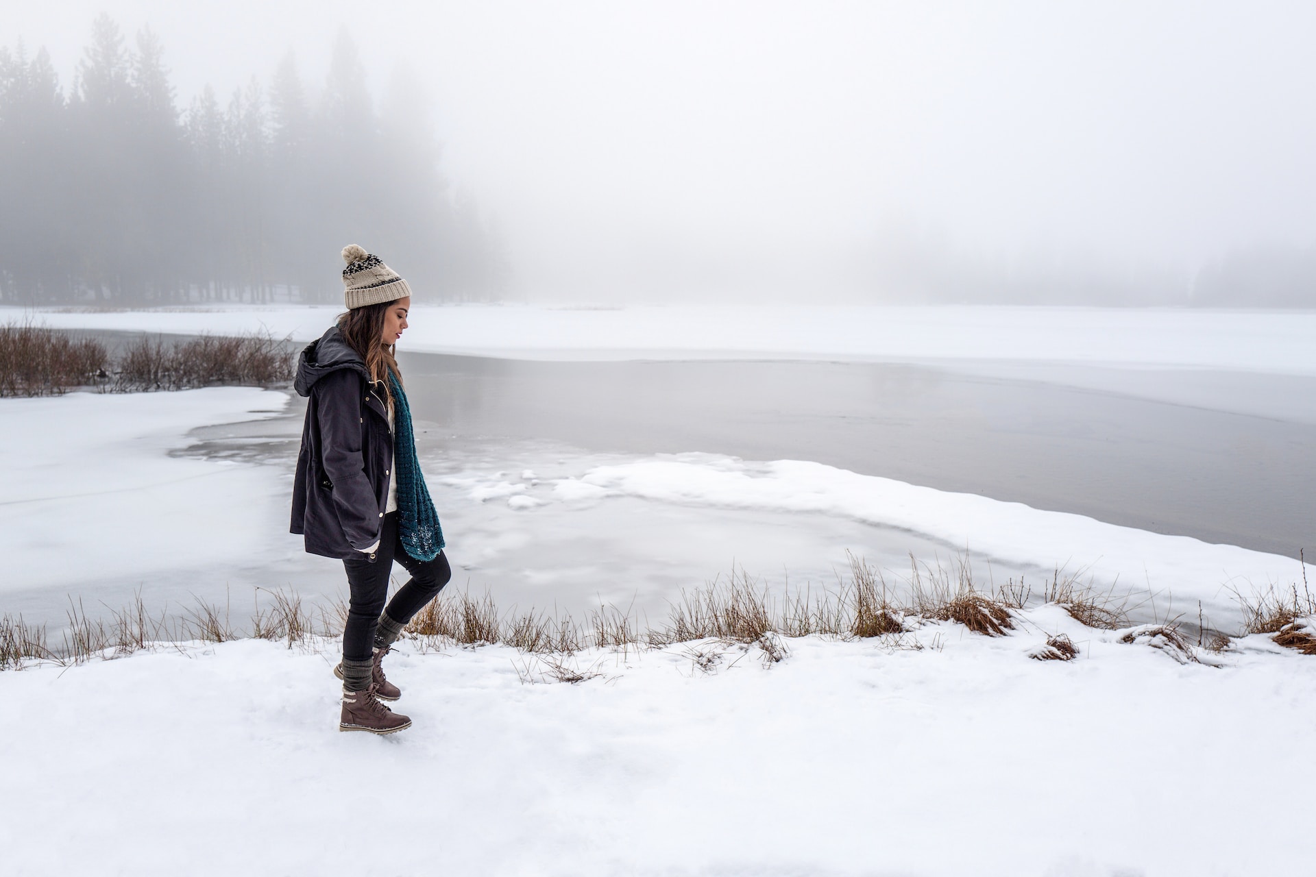 Woman walking in winter boots