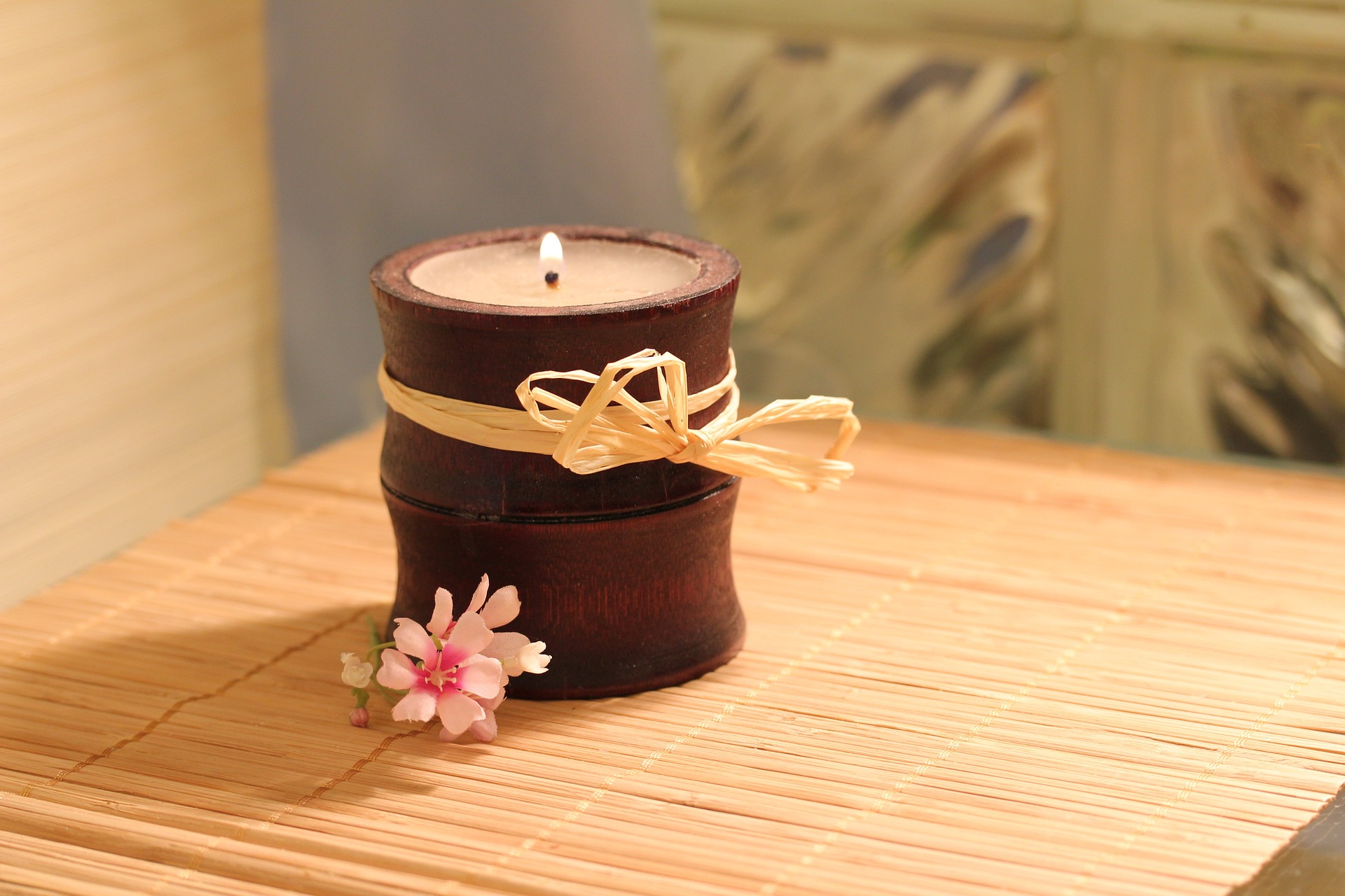 candle on a table